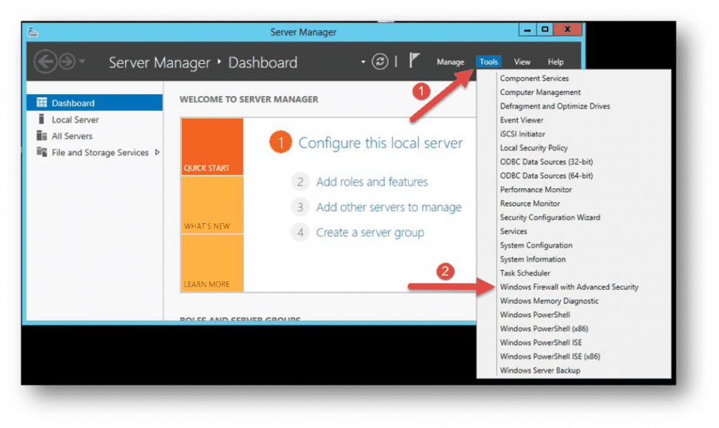 Server Manager Tools Menu